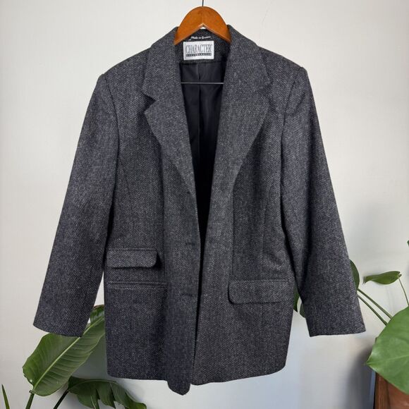 Vintage 80s 90s Wool Tweed Oversized Blazer Gray Donegal Style - Picture 5 of 14